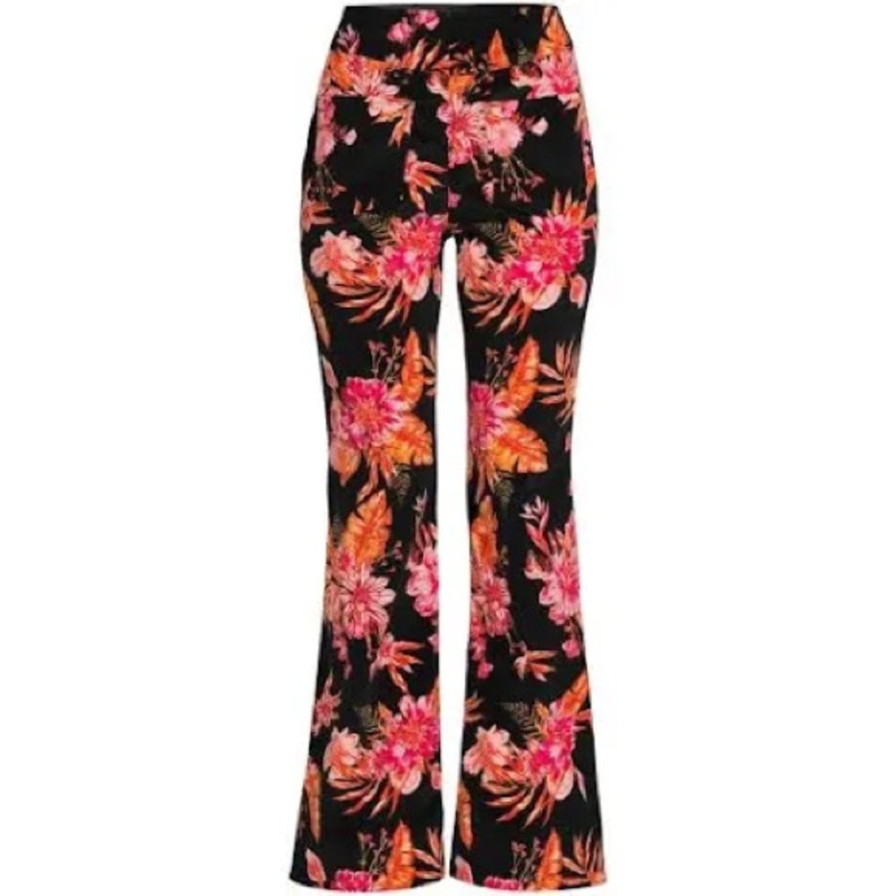 Floral Print Corduroy Bell Bottom Flare Pants